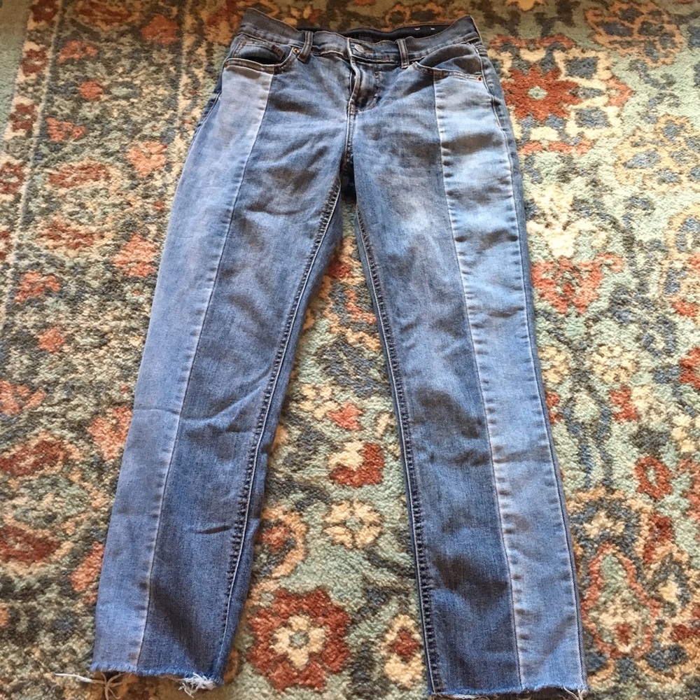 Two-Tone straight leg cropped jeans